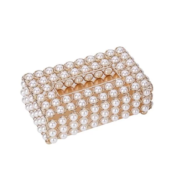 Бокс для салфеток Pearl 22х13,5х8 см, металл + полистоун, цвет белый жемчуг, Kassatex, США, PRL-TH-GD - изобр. 7