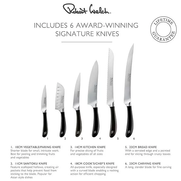 Набор кухонных ножей на подставке из бука Signature knife, 7 предметов, нержавеющая сталь, Robert Welch, Великобритания, SIGBO2097V/7 - изобр. 9