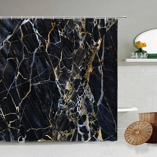 Шторка для ванной комнаты Marble Black, 180х230 см, цвет черный, полиэстер, Carnation Home Fashions, США, MRB230B - изобр. 7