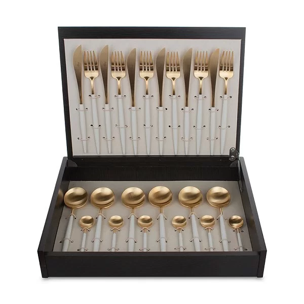 Набор столовых приборов на 6 персон Goa White Brushed Gold 24 предмета, нержавеющая сталь 18/10, золото, Cutipol, GO.006WGB - изобр. 10