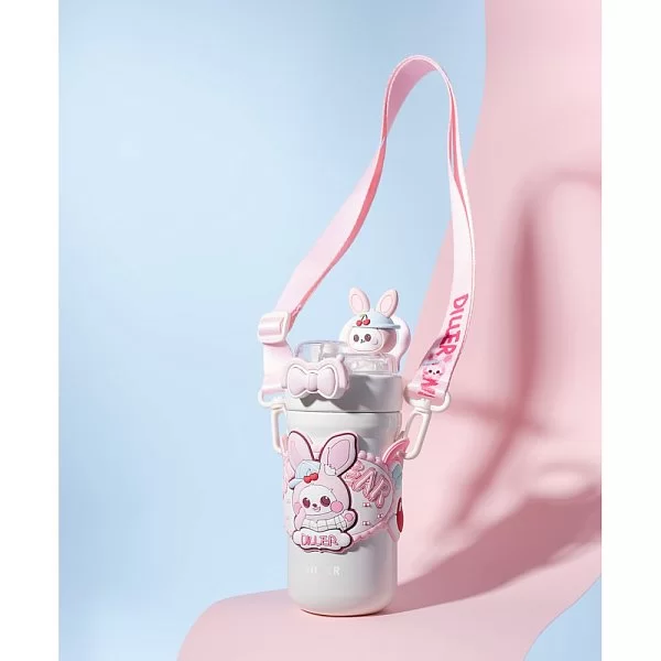 Термос-бутылка вакуумная с переноской Flower Rabit, объем 490 мл, нержавеющая сталь, Diller, D9363-490_pink - изобр. 9