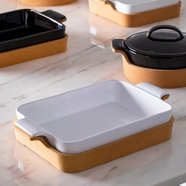 Блюдо на подставке Ensemble 3,4 л, материал керамика + пробка, цвет белый, Costa Nova, Португалия, DR391043 - изобр. 9