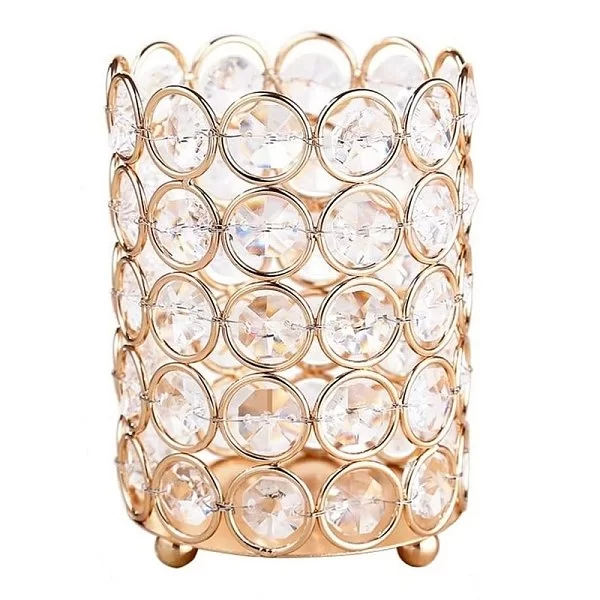 Органайзер для косметических принадлежностей Crystal Round Gold 9х9х12 см, металл + хрустальное стекло, цвет золотой, Kassatex, США, CRD-OR-FGD - изобр. 7