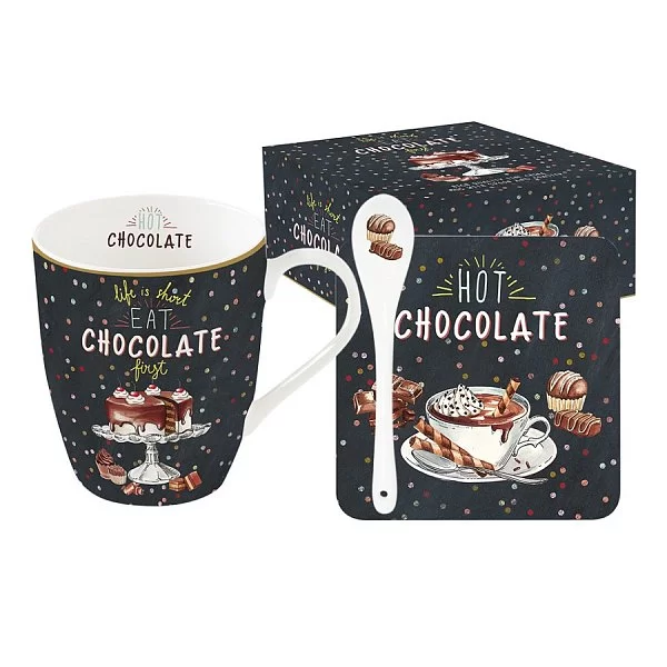 Набор: кружка, ложка, подставка для кружки Hot Chocolate 300 мл цвет черный, материал фарфор, Easy Life, Италия, EL-R1045_HOCH - изобр. 7