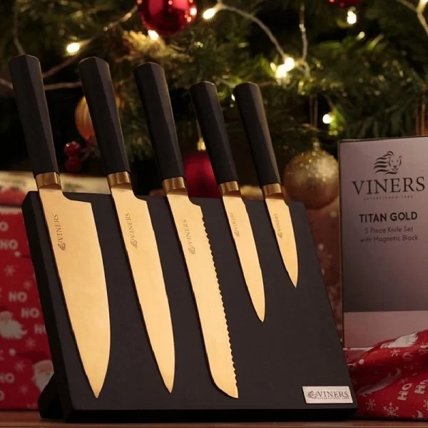 Набор из 5-ти кухонных ножей на подставке Titan Gold титан + нержавеющая сталь, Viners, Великобритания, v_0305.140 - изобр. 8
