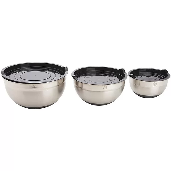 Набор из 3-х антискользящих мисок с крышками материал нержавеющая сталь + силикон, Mastrad, Франция, F29253 - изобр. 7