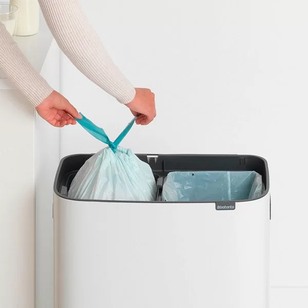 Мусорный бак 2-х секционный Touch Bin Bo объем 30 + 30 л, 54,5x31,2x65,6 см, нержавеющая сталь, цвет белый, Brabantia, Бельгия, 221408 - изобр. 13