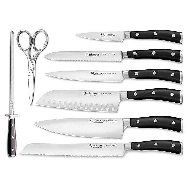 Набор из 6 кухонных ножей с мусатом и ножницами на деревянной подставке, сталь X50CRMOV15, Wuesthof, Германия, 1090370801 - изобр. 10