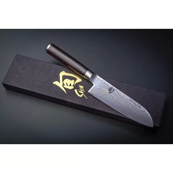 Нож кухонный поварской Santoku малый длина лезвия 14,6 см, сталь VG-MAX в обкладках из дамаска, Kai, Япония, DM-0727 - изобр. 11