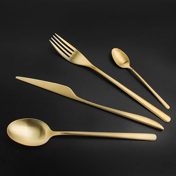 Набор столовых приборов на 6 персон Icon Matte Gold Brushed 24 предмета, нержавеющая сталь 18/10 + позолота, Cutipol, Португалия, IC.006 GB - изобр. 9