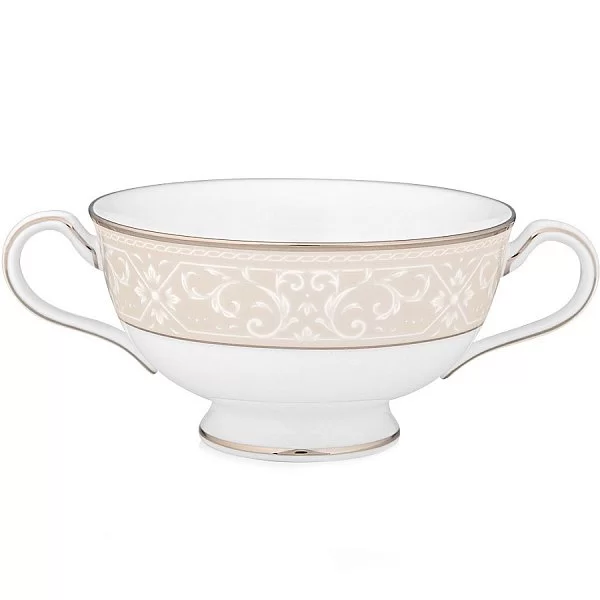 Чашка суповая с блюдцем "Монтвейл платиновый" 210 мл, материал костяной фарфор, цвет платиновый + белый, Noritake, Япония, NOR4807-410/4807-411 - изобр. 8