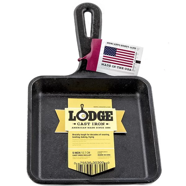 Сковорода чугунная квадратная 15x15 см, Lodge, США, L5WS3 - изобр. 11