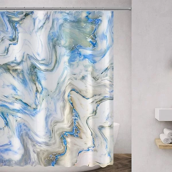 Шторка для ванной комнаты Marble Turquoise, 180х200 см, цвет бирюзовый, полиэстер, Carnation Home Fashions, США, MRB115QUS - изобр. 8