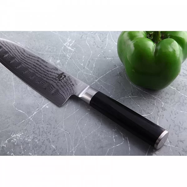 Нож кухонный поварской Hollow-Ground Santoku длина лезвия 19 см, сталь VG-MAX в обкладках из дамаска, Kai, Япония, DM-0718 - изобр. 8