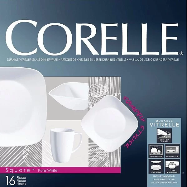 Набор посуды 16 предметов Pure White на 4 персоны, стекло, Corelle, 1069958 - изобр. 12