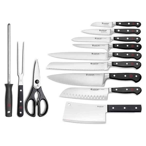 Набор из 9 кухонных ножей + ножницы+вилка+мусат на деревянной подставке, кованая сталь, Wusthof, Германия, 1090171204 - изобр. 10