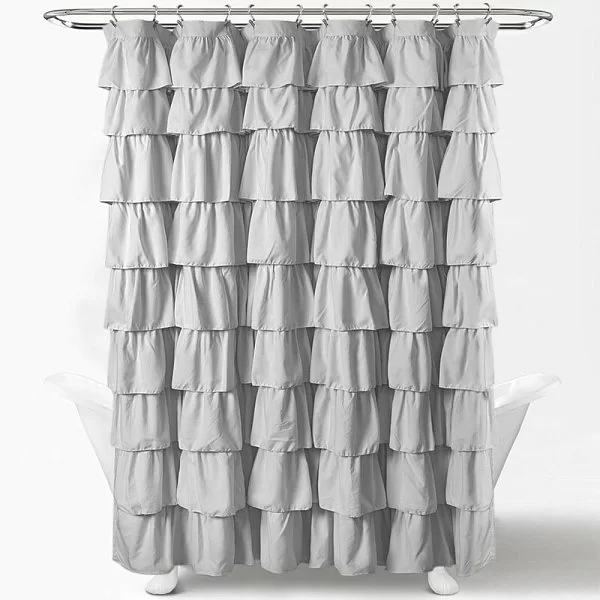 Шторка для ванной комнаты Flounce Grey 180х180 см, полиэстер, цвет серый, Carnation Home Fashions, США, FLO180GRY - изобр. 7