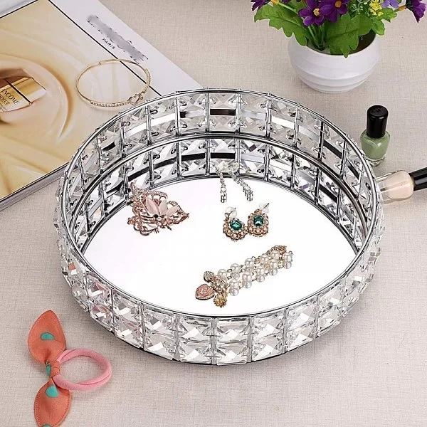 Подставка для предметов круглая Crystal Silver 25х7 см, металл + хрустальное стекло, цвет серебряный, Kassatex, США, CRY-R2TR-SLV - изобр. 10
