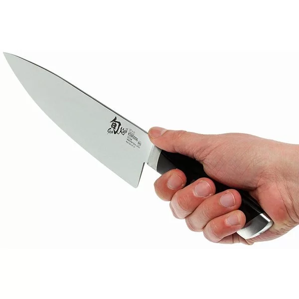 Нож кухонный поварской Gyuto длина лезвия 21 см, порошковая сталь SG2 в обкладах из дамаска, Kai, Япония, KDM-0006 - изобр. 8