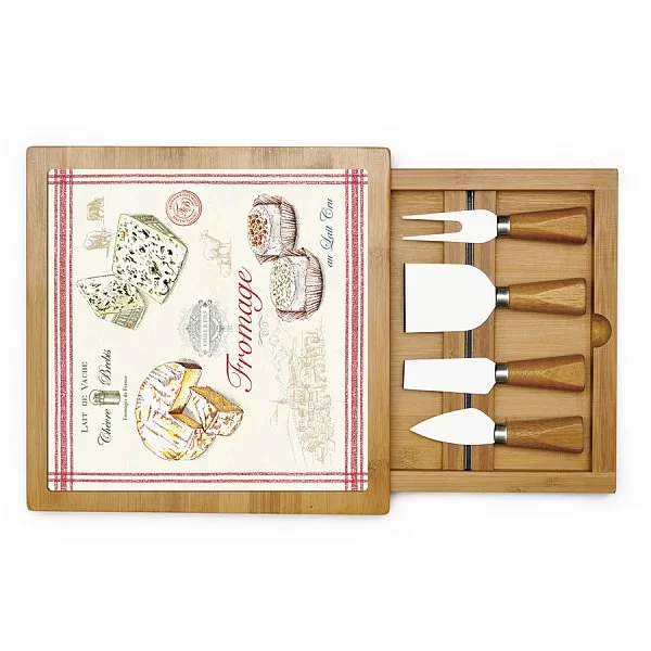 Набор для сыра: доска + 4 ножа 25x25x4 см, материал бамбук + стекло, Easy Life, Италия, EL-0891_FRMA - изобр. 8
