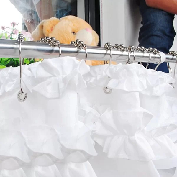 Шторка для ванной комнаты Ruffles, 180х200 см, цвет белый, полиэстер, Carnation Home Fashions, США, RUF200W - изобр. 8