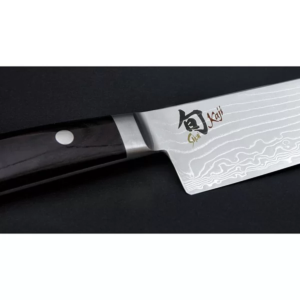 Нож кухонный поварской Gyuto длина лезвия 21 см, порошковая сталь SG2 в обкладах из дамаска, Kai, Япония, KDM-0006 - изобр. 11