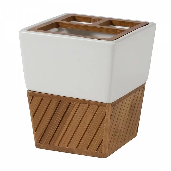 Стакан для зубных щеток Spa Bamboo 10х10х10 см, материал керамика+дерево, Creative Bath, США, SBM60BR - изобр. 7