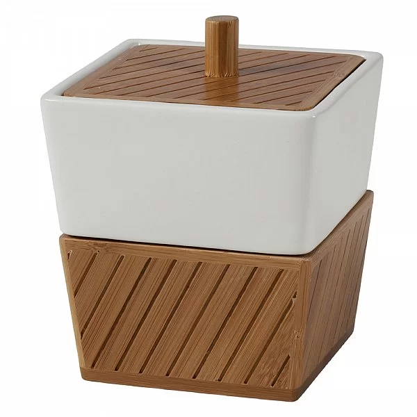 Косметическая емкость с крышкой Spa Bamboo 10х10х10 см, материал керамика+дерево, Creative Bath, США, SBM25BR - изобр. 7