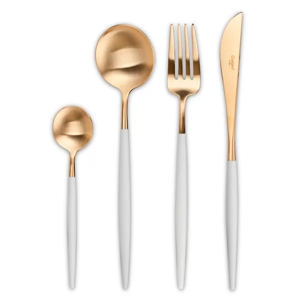 Набор столовых приборов на 6 персон Goa White Brushed Gold 24 предмета, нержавеющая сталь 18/10, золото, Cutipol, GO.006WGB - изобр. 7
