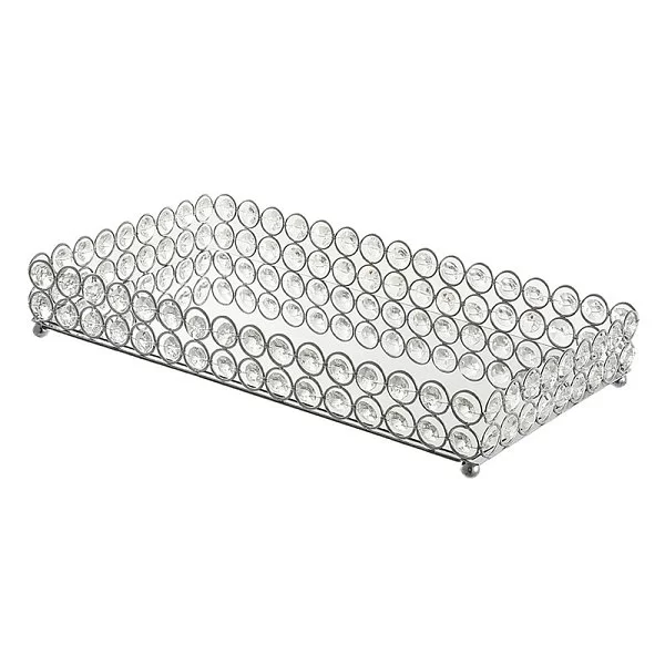 Подставка для предметов Crystal Round Silver 30х20х6 см, металл + хрустальное стекло, цвет серебряный, Kassatex, США, CRD-TR-SLV - изобр. 8