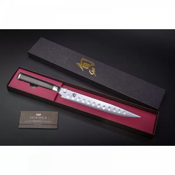 Нож кухонный для тонкой нарезки Hollow-Ground Sujihiki длина лезвия 24,1 см, сталь VG-MAX в обкладках из дамаска, Kai, Япония, DM-0720 - изобр. 12