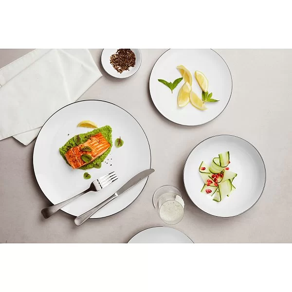 Обеденный набор на 4 персоны, 12 предметов, фарфор, белый с серебристым кантом, Maxwell & Williams, MW601-RR0068 - изобр. 12