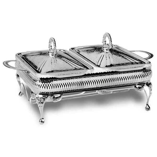 Мармит для 2-х блюд с крышками 41х28х19 см, нержавеющая сталь с посеребрением + стекло, Queen Anne, Великобритания, QA-0/6280 - изобр. 7