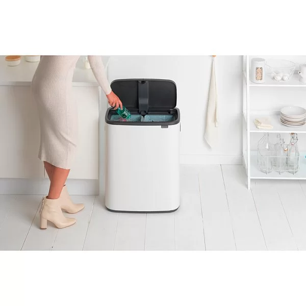 Мусорный бак 2-х секционный Touch Bin Bo объем 30 + 30 л, 54,5x31,2x65,6 см, нержавеющая сталь, цвет белый, Brabantia, Бельгия, 221408 - изобр. 12