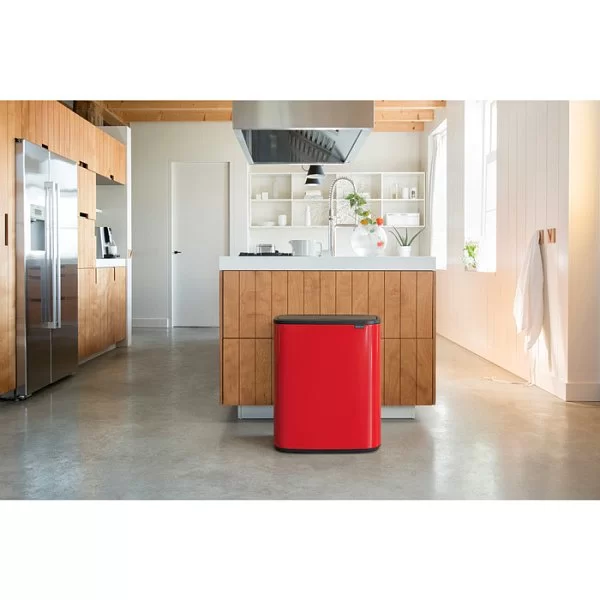 Мусорный бак 2-х секционный Touch Bin Bo объем 30 + 30 л, 54,5x31,2x65,6 см, нержавеющая сталь, цвет пламенно-красный, Brabantia, Бельгия, 221507 - изобр. 9