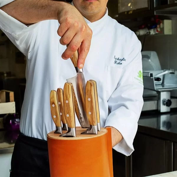 Набор из 5 кухонных ножей в дизайнерской подставке из бука и кожи Amici, Wusthof, Германия, 1091370501 - изобр. 12