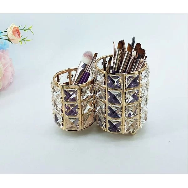 Органайзер для косметических принадлежностей Crystal Double Gold 17х9,5х12 см, металл + хрустальное стекло, золотой, Kassatex, США, CRY-ORW-GD - изобр. 8