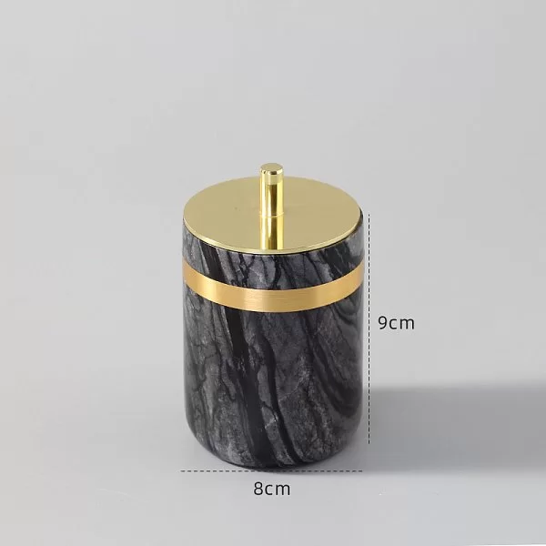 Косметическая емкость круглая Nobiliti 8х9 см, мрамор, цвет черный, Kassatex, США, NOT-CJO-BLK - изобр. 8