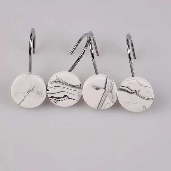 Набор из 12 крючков для шторки Marble White, металл + полистоун, цвет белый, Carnation Home Fashions, США, MRB-BT/21 - изобр. 10