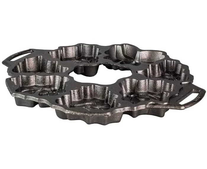 Форма для выпечки печенья с силиконовыми прихватами, 7 отделений, диаметр 32 см, чугун, Lodge, США, BWHWA1 - изобр. 7