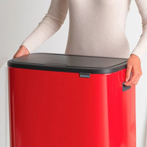 Мусорный бак 2-х секционный Touch Bin Bo объем 30 + 30 л, 54,5x31,2x65,6 см, нержавеющая сталь, цвет пламенно-красный, Brabantia, Бельгия, 221507 - изобр. 10