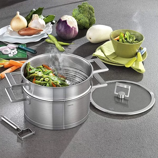 Высокая кастрюля с крышкой Strate fixed 9,4 л диаметр 24 см, матовая нержавеющая сталь 18/10, Cristel, Франция, M24SF - изобр. 10