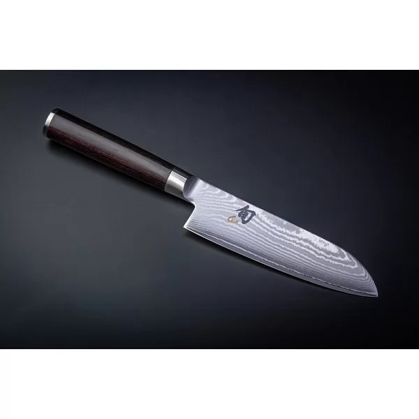 Нож кухонный поварской Santoku малый длина лезвия 14,6 см, сталь VG-MAX в обкладках из дамаска, Kai, Япония, DM-0727 - изобр. 10
