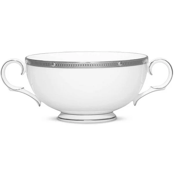 Чашка суповая с блюдцем "Рочель платиновый" 210 мл, материал костяной фарфор, цвет платиновый + белый, Noritake, Япония, NOR4795-410/4795-411 - изобр. 8