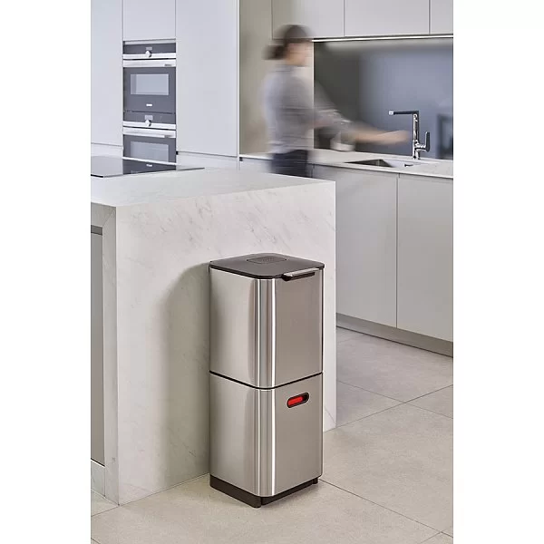 Контейнер для мусора с двумя баками Totem Compact 40 л, 37х76х30 см, нержавеющая сталь, цвет стальной, Joseph Joseph, Великобритания, 30063 - изобр. 11
