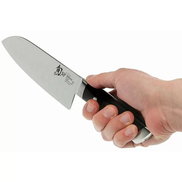 Нож кухонный поварской Hollow-Ground Santoku длина лезвия 17,7 см, порошковая сталь SG2 в обкладах из дамаска, Kai, Япония, KDM-0004 - изобр. 8