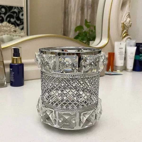 Органайзер для косметических принадлежностей Crystal Silver 9х9х11 см, металл + хрустальное стекло, цвет серебряный, Kassatex, США, CRY-OR-CR - изобр. 9