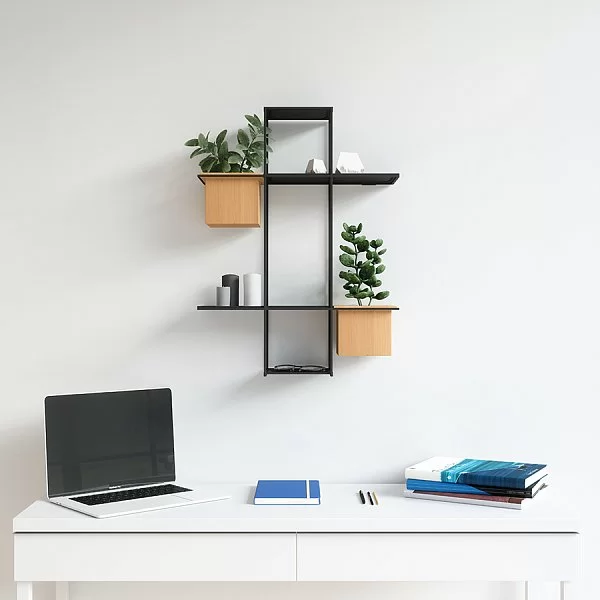Полка-органайзер с 2 кашпо Cubist Multi 16x48x64 см, материал дерево + сталь + пластик, цвет черный, Umbra, Канада, 1013878-427 - изобр. 8
