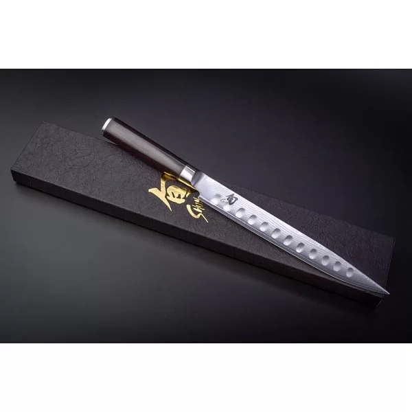 Нож кухонный для тонкой нарезки Hollow-Ground Sujihiki длина лезвия 24,1 см, сталь VG-MAX в обкладках из дамаска, Kai, Япония, DM-0720 - изобр. 11