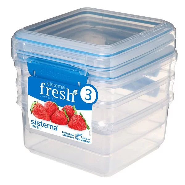 Набор из 3-х пищевых контейнеров FRESH 15,5х15х16 см, материал пластик, цвет голубой, Sistema, Новая Зеландия, SI921630 - изобр. 7